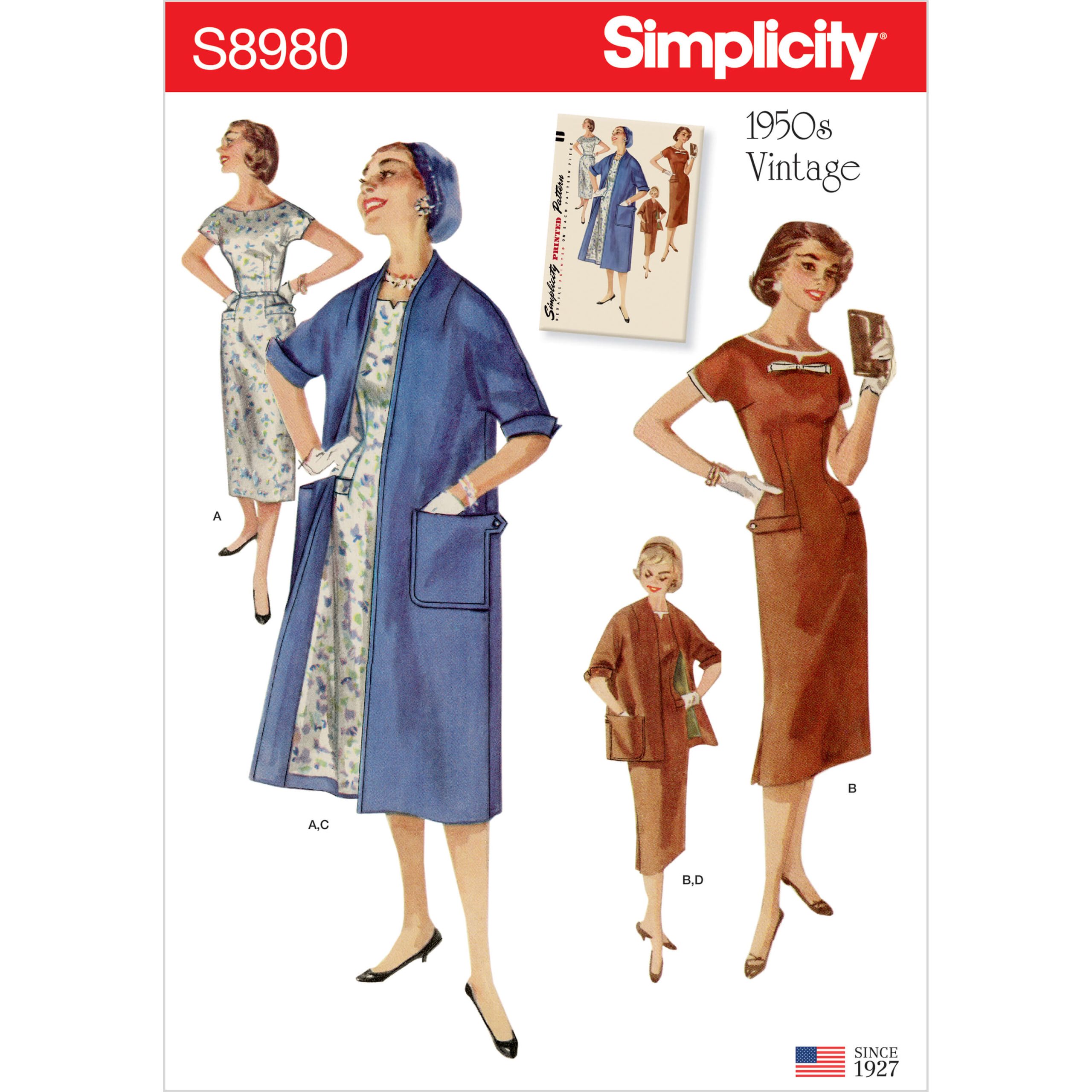 Simplicity Sewing Pattern S8980 Misses' Vintage Dresses and Lined Coats
