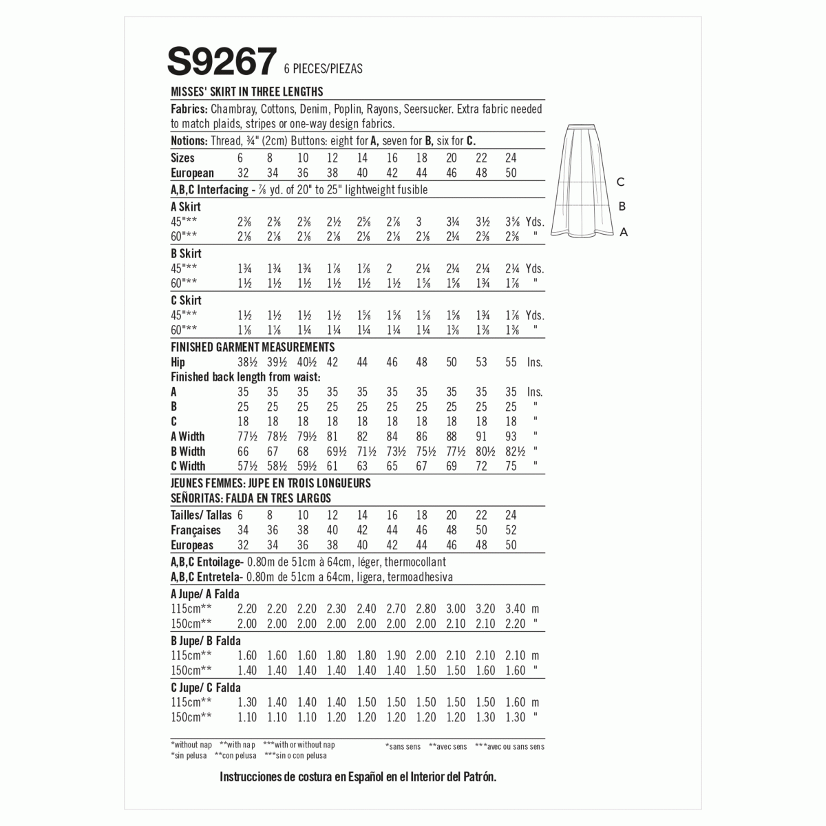 Simplicity Sewing Pattern S9267 Misses' Skirt In Three Lengths