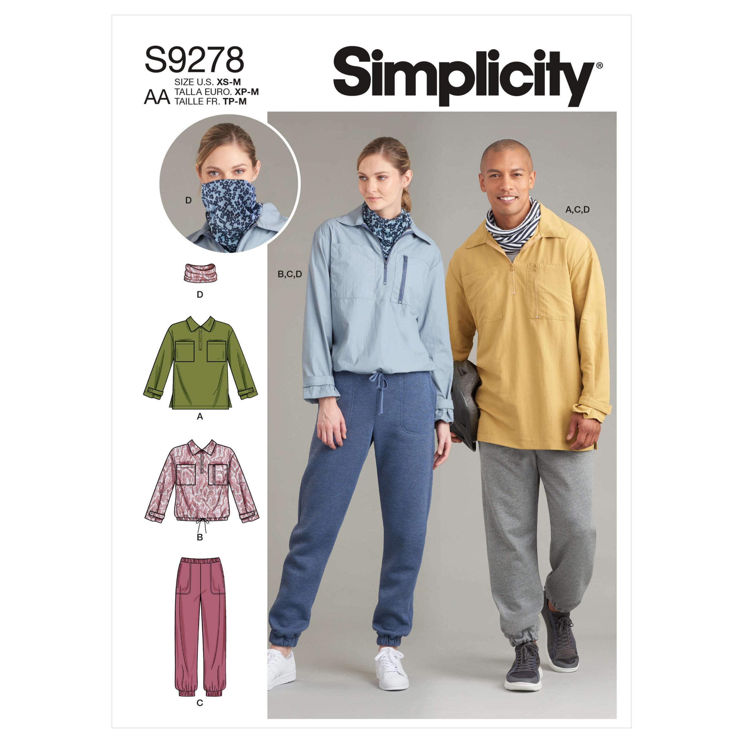 Simplicity Sewing Pattern S9278 Unisex Tops, Trousers and Snood neckpiece/mask