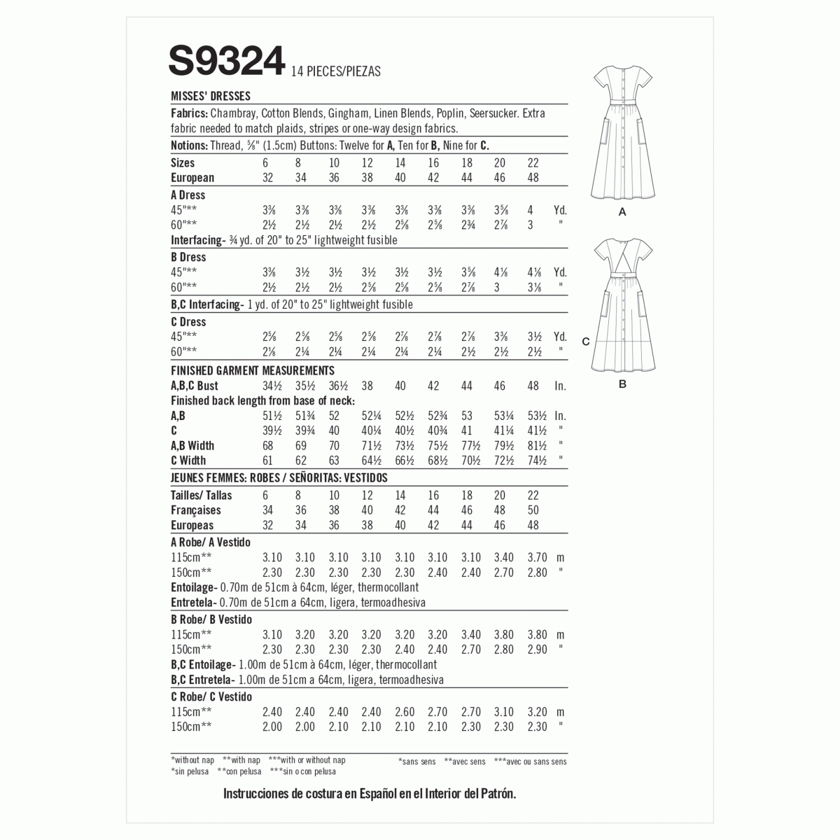 Simplicity Sewing Pattern S9324 Misses' Dresses