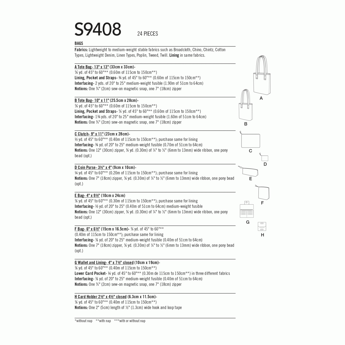 Simplicity Sewing Pattern S9408 Bags and Small Accessories