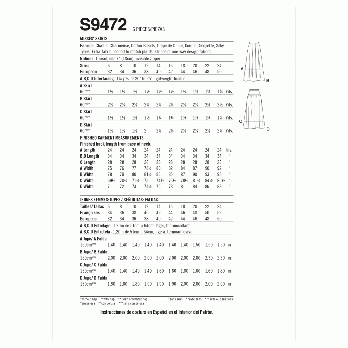 Simplicity Sewing Pattern S9472 Misses' Skirts