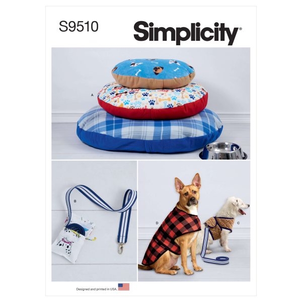Simplicity Sewing Pattern S9510 Dog Beds, Leash with Case, Harness Vest and Coat