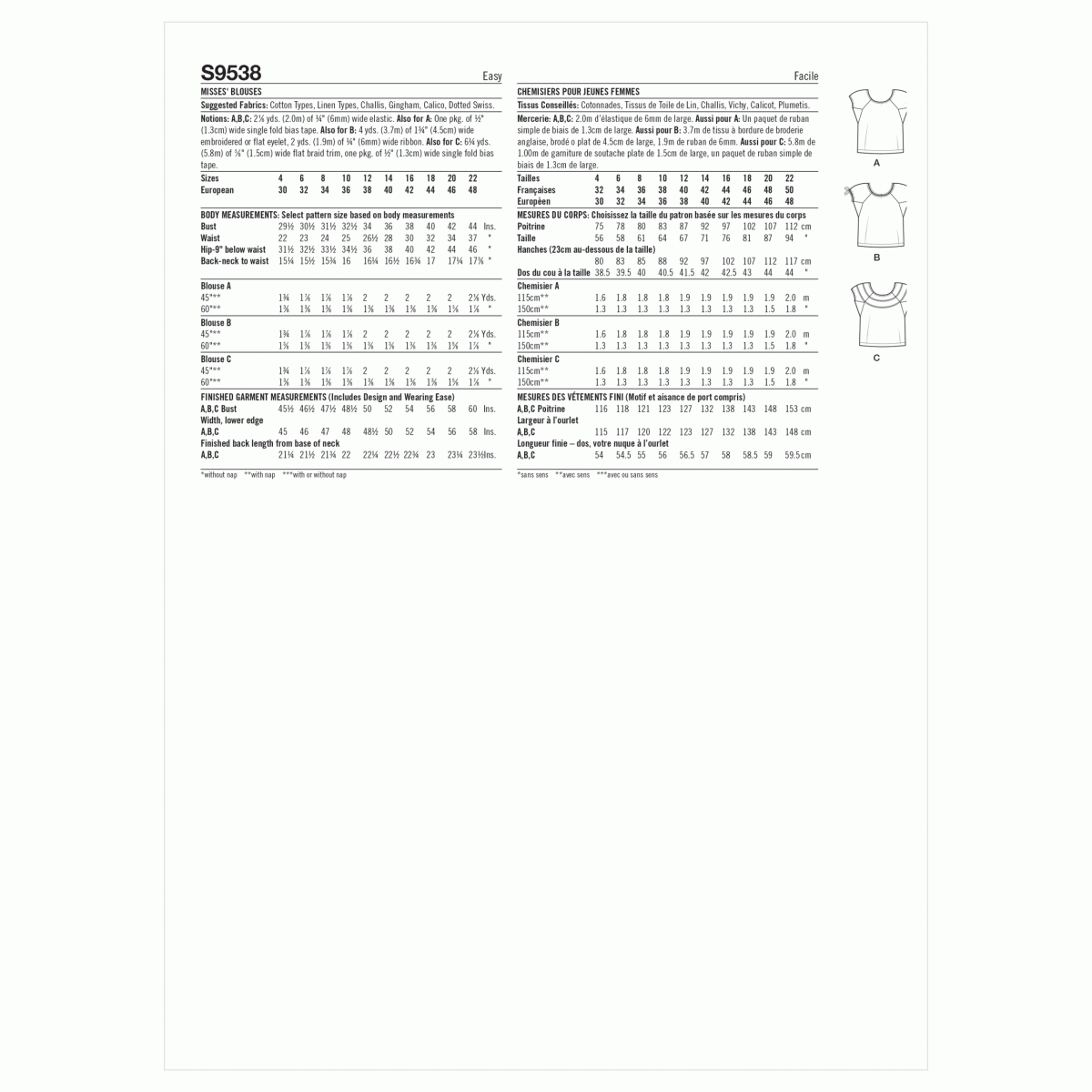 Simplicity Sewing Pattern S9538 Misses' Blouses