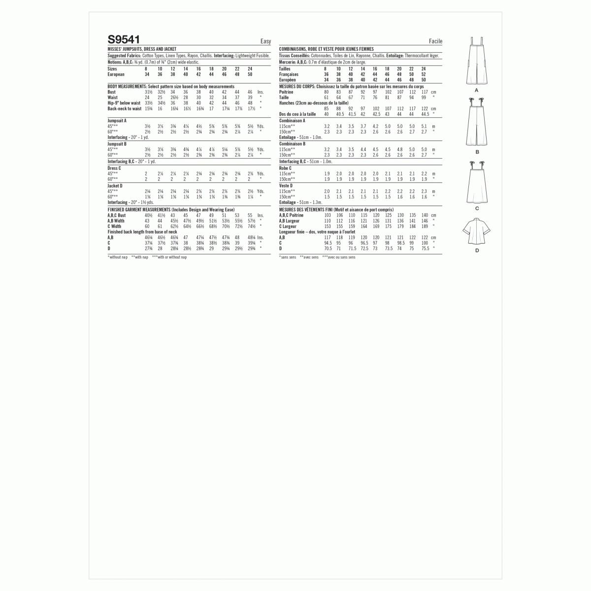 Simplicity Sewing Pattern S9541 Misses' Jumpsuits, Dress and Jacket