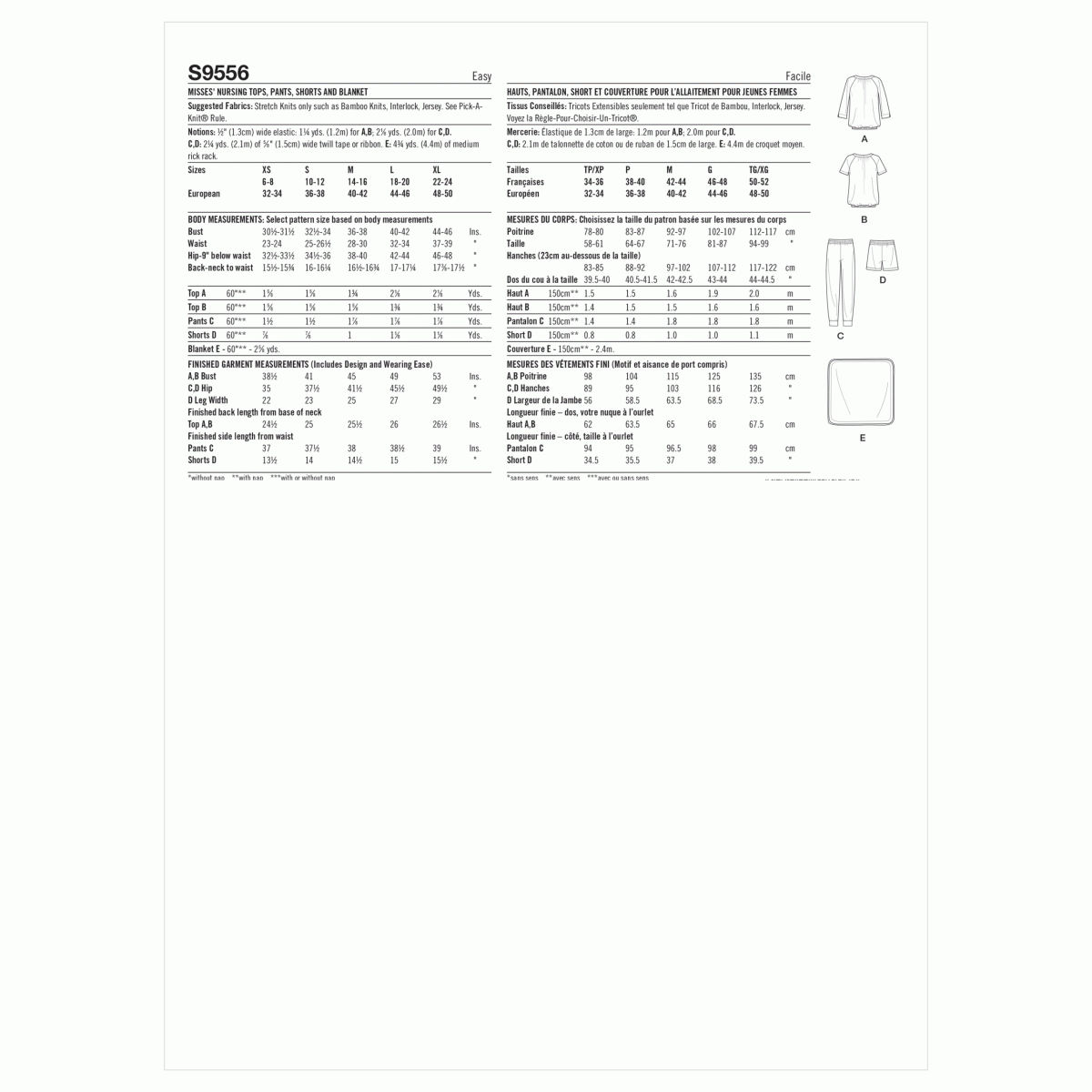 Simplicity Sewing Pattern S9556 Misses' Nursing Tops, Trousers, Shorts and Blanket