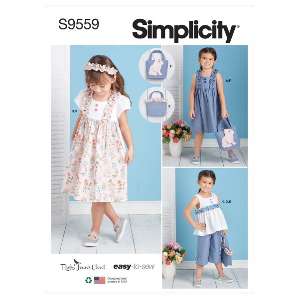 Simplicity Sewing Pattern S9559 Children's Dress, Top, Trousers, Purses and Headband