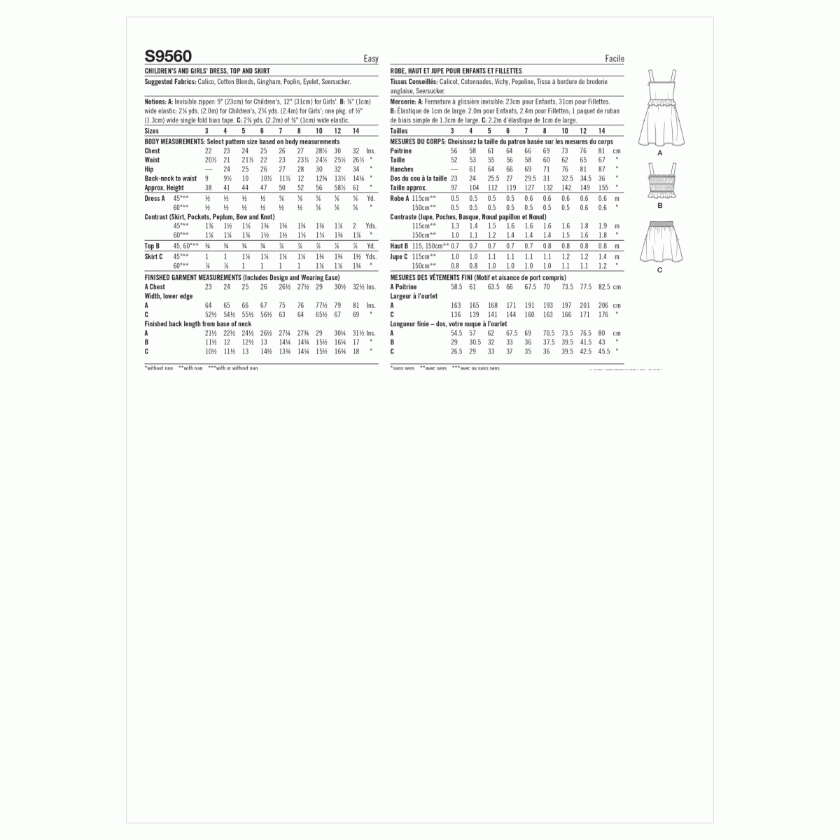 Simplicity Sewing Pattern S9560 Children's and Girls' Dress, Top and Skirt