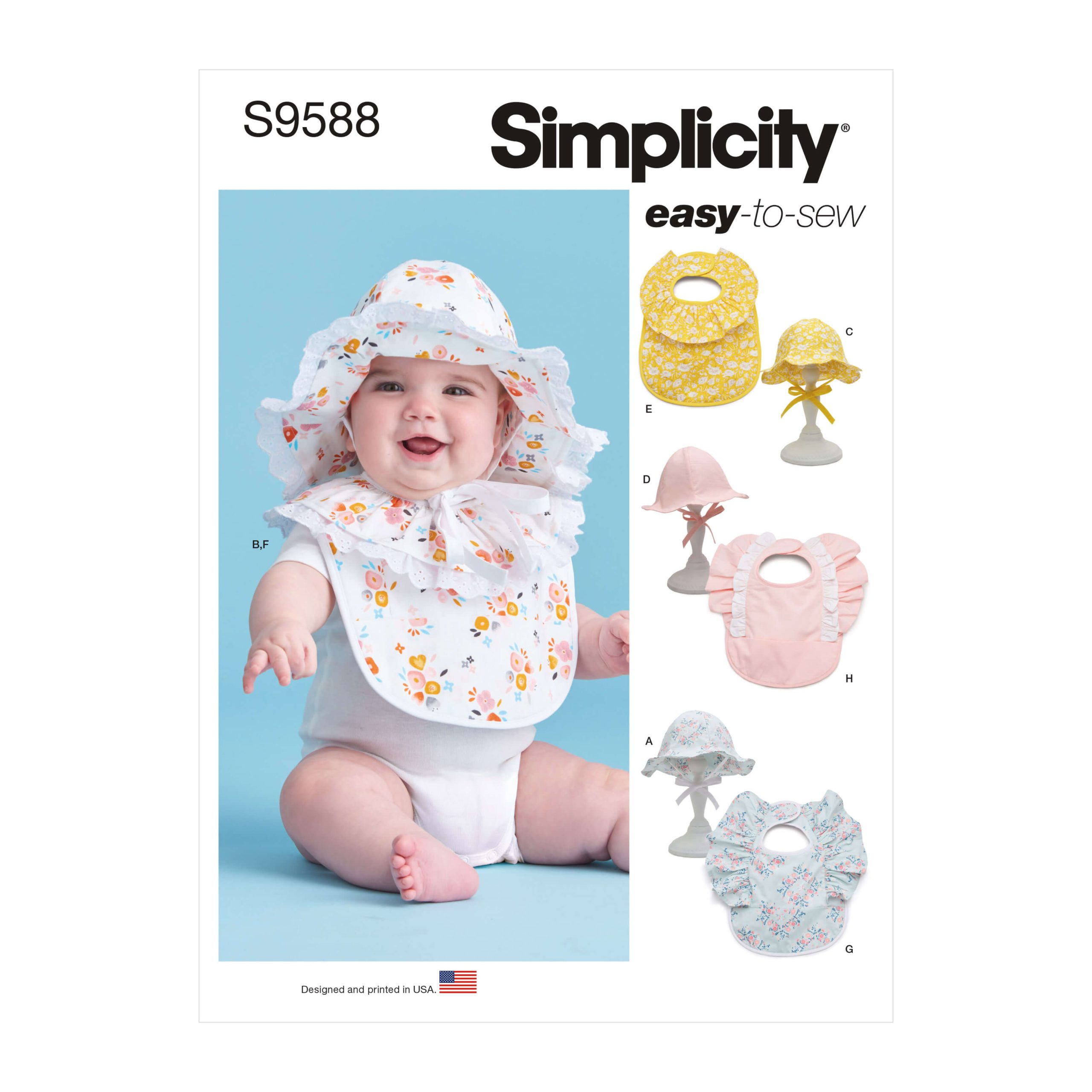 Simplicity Sewing Pattern S9588 Babies' Hats and Bibs