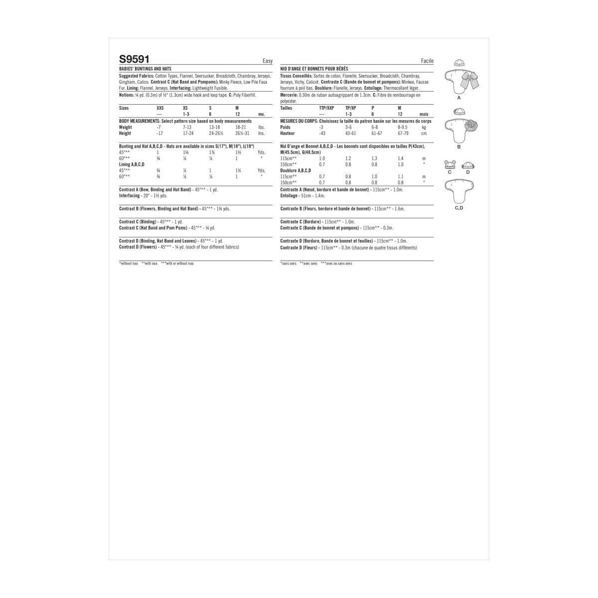 Simplicity Sewing Pattern S9591 Babies' Buntings and Hats