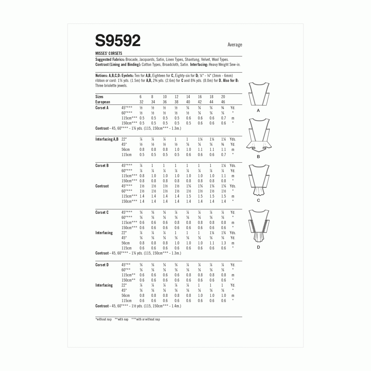Simplicity Sewing Pattern S9592 Misses' Corsets