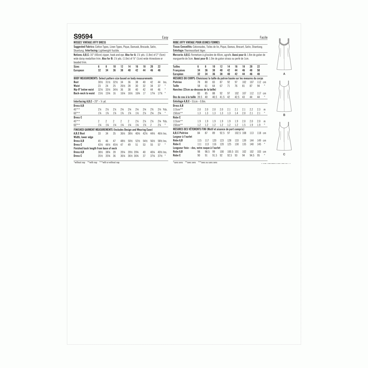 Simplicity Sewing Pattern S9594 Misses' Vintage Jiffy Dress