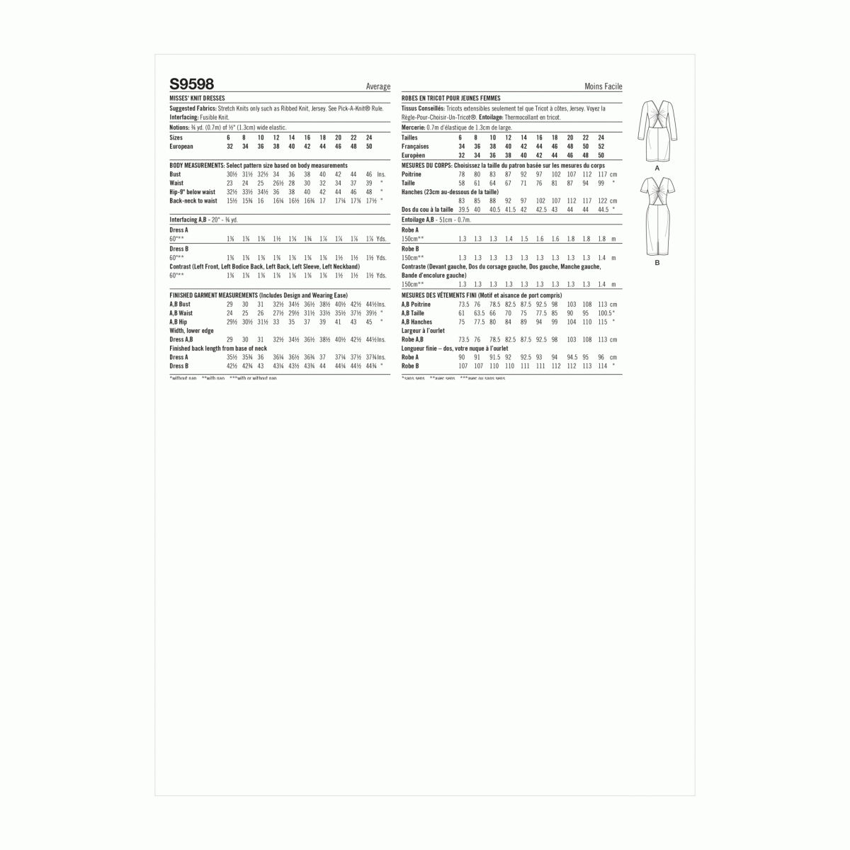 Simplicity Sewing Pattern S9598 Misses' Knit Dresses by Mimi G