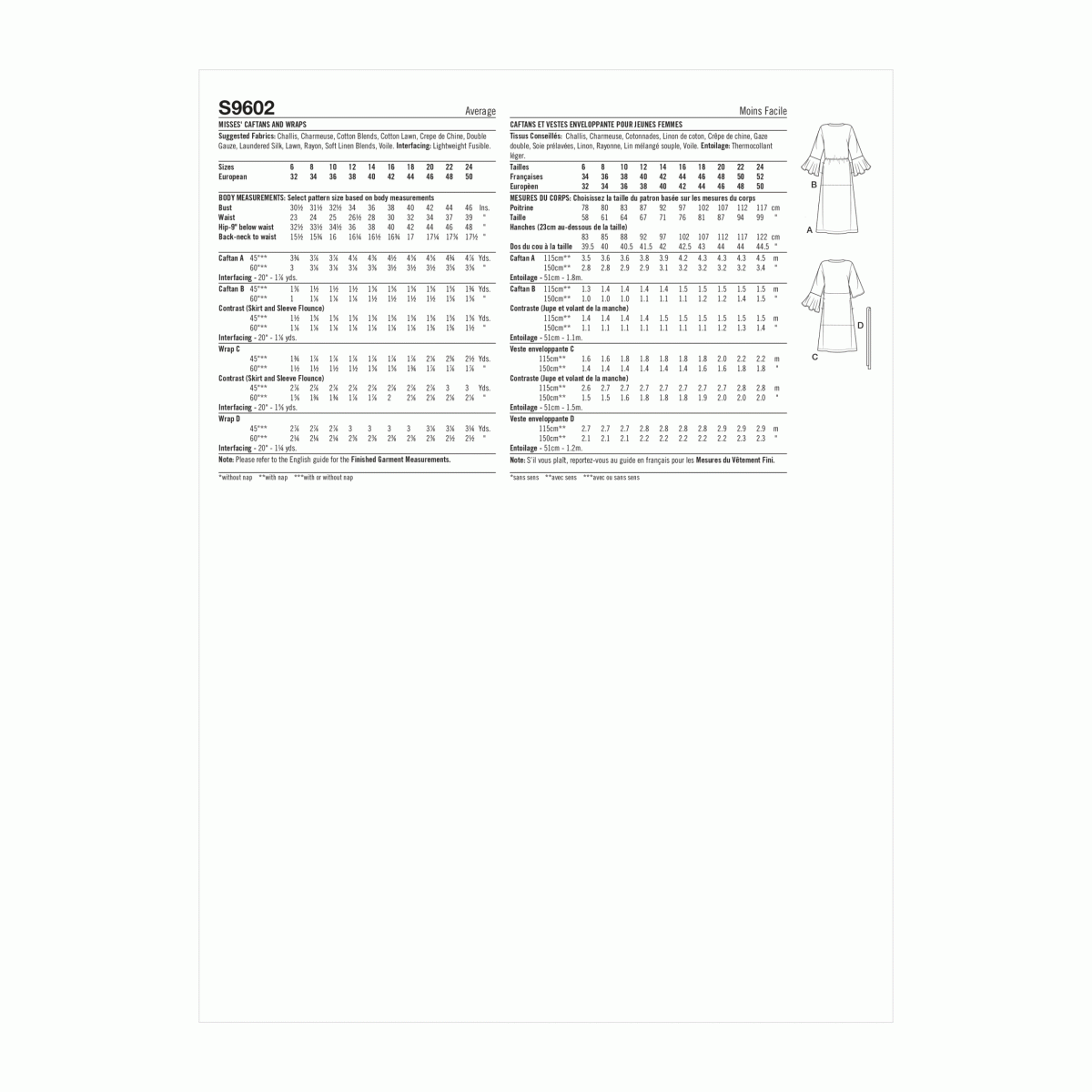Simplicity Sewing Pattern S9602 Misses' Caftans and Wraps