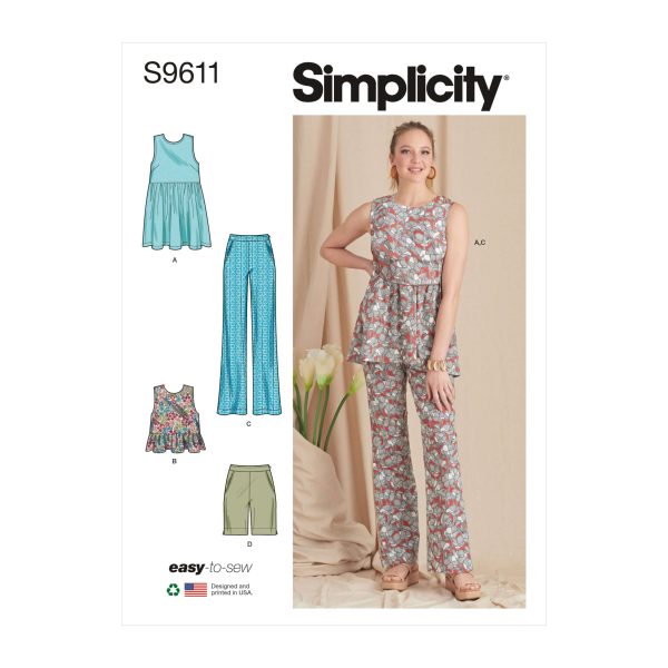 Simplicity Sewing Pattern S9611 Misses' Tunic, Cropped Top, Trousers and Shorts