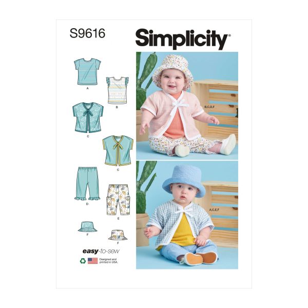 Simplicity Sewing Pattern S9616 Babies' Tee-Shirts, Jacket, Trousers and Hat