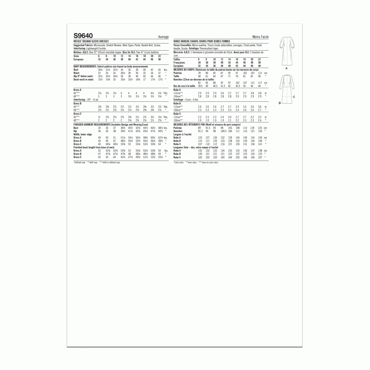 Simplicity Sewing Pattern S9640 Misses' Dolman Sleeve Dresses