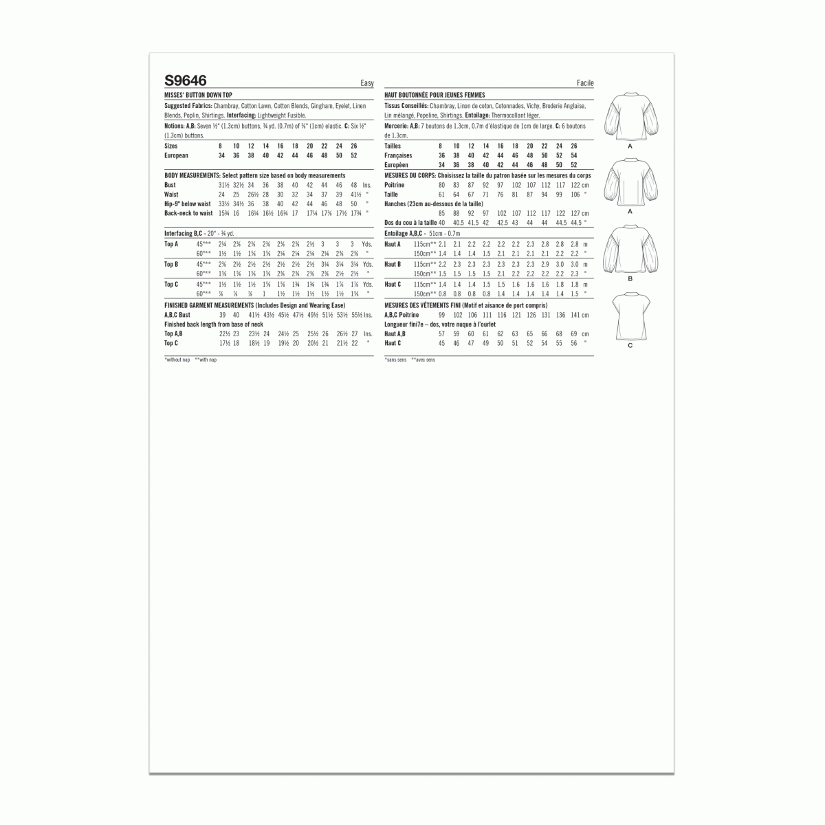 Simplicity Sewing Pattern S9646 Misses' Button Down Top