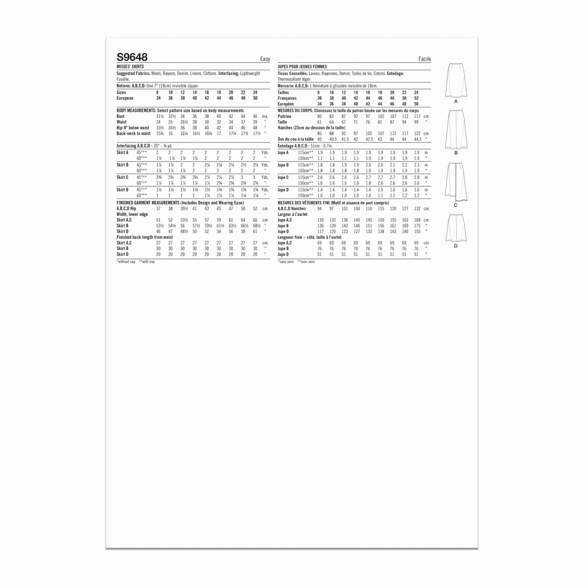 Simplicity Sewing Pattern S9648 Misses' Skirts