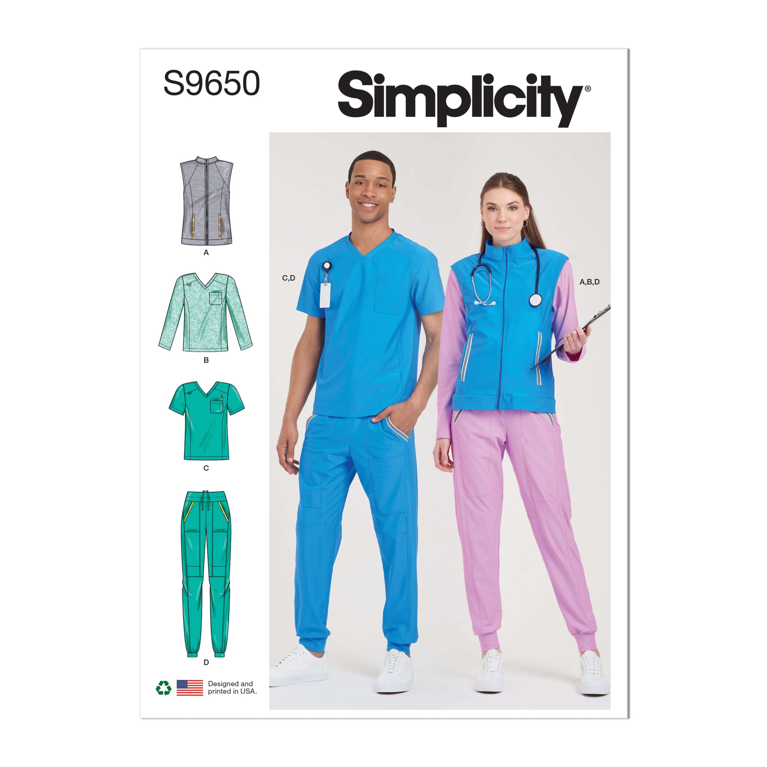 Simplicity Sewing Pattern S9650 Unisex Knit Scrubs