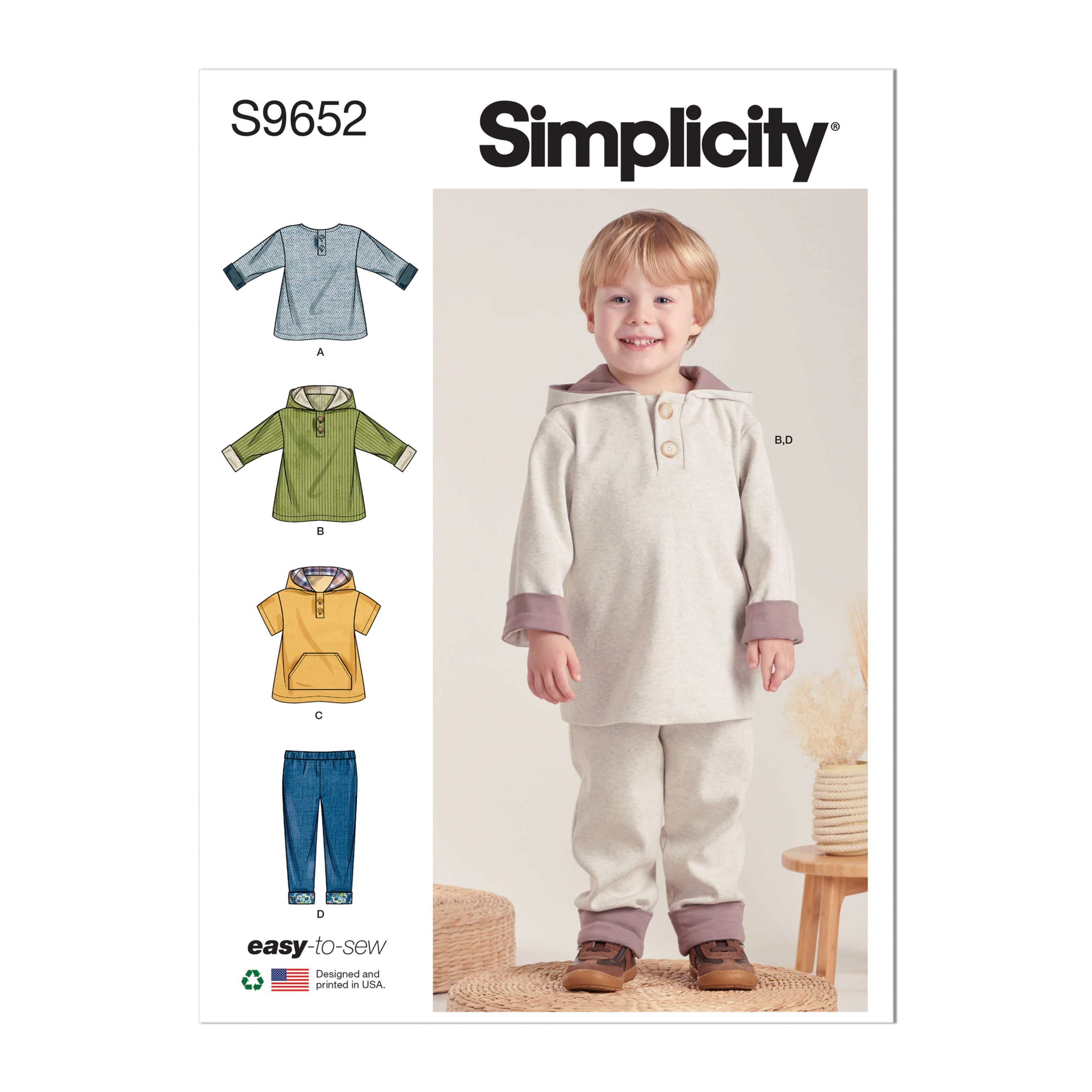 Simplicity Sewing Pattern S9652 Toddlers' Tops and Trousers