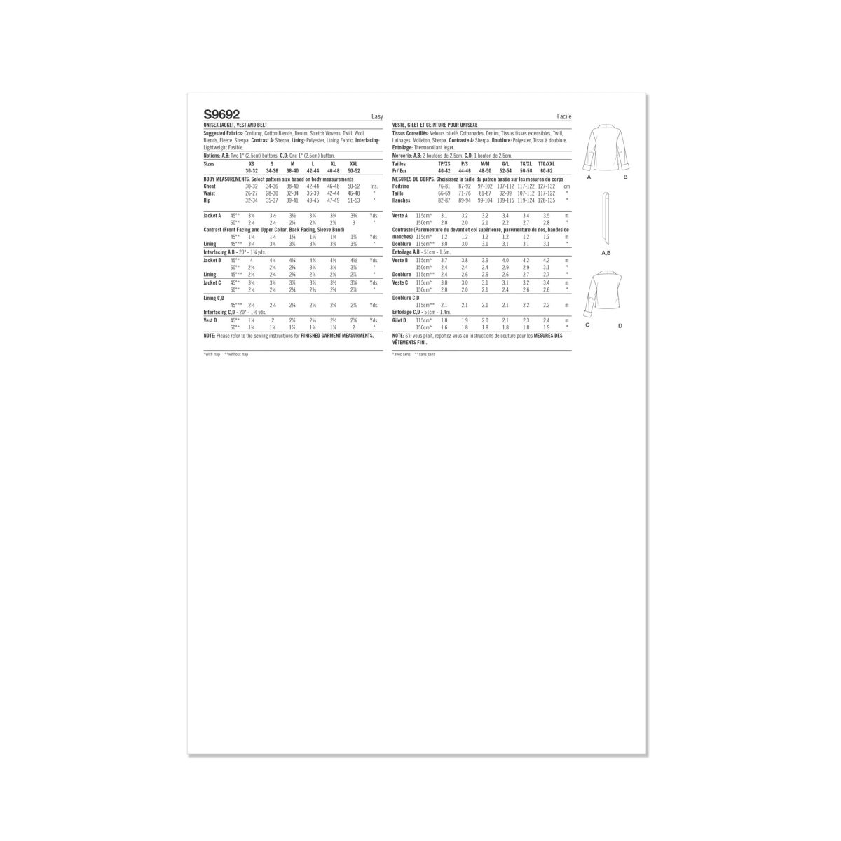 Simplicity Sewing Pattern S9692 Unisex Jacket, Waistcoat, and Belt