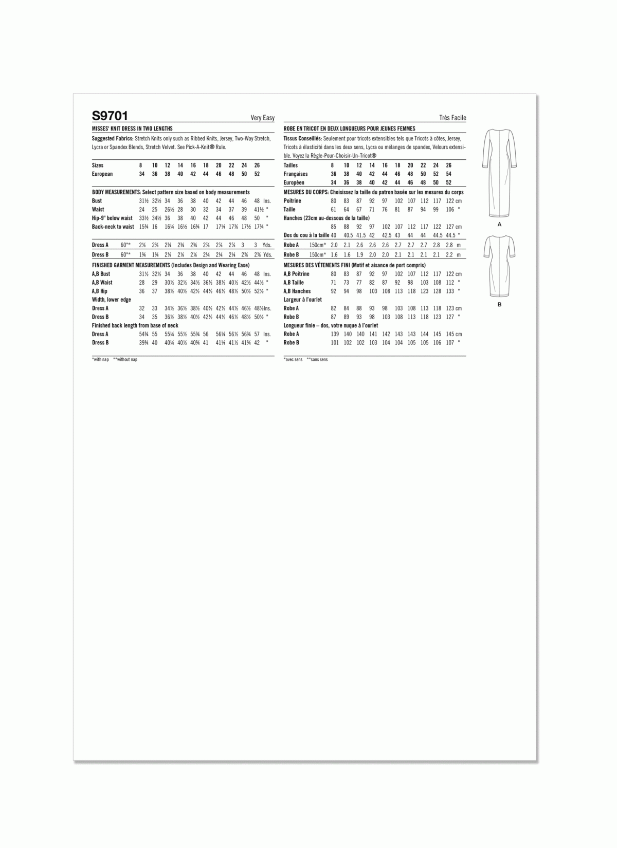 Simplicity Sewing Pattern S9701 Misses' Knit Dress in Two Lengths by Mimi G Style