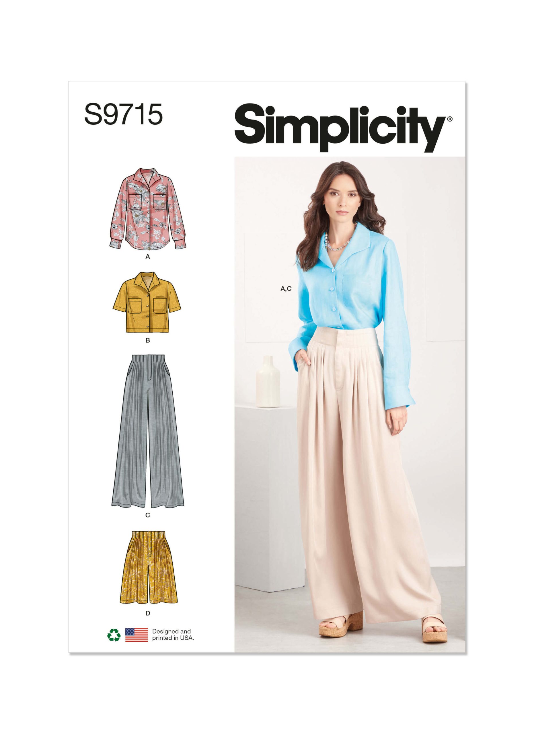 Simplicity Sewing Pattern S9715 Misses' Shirt, Trousers and Shorts
