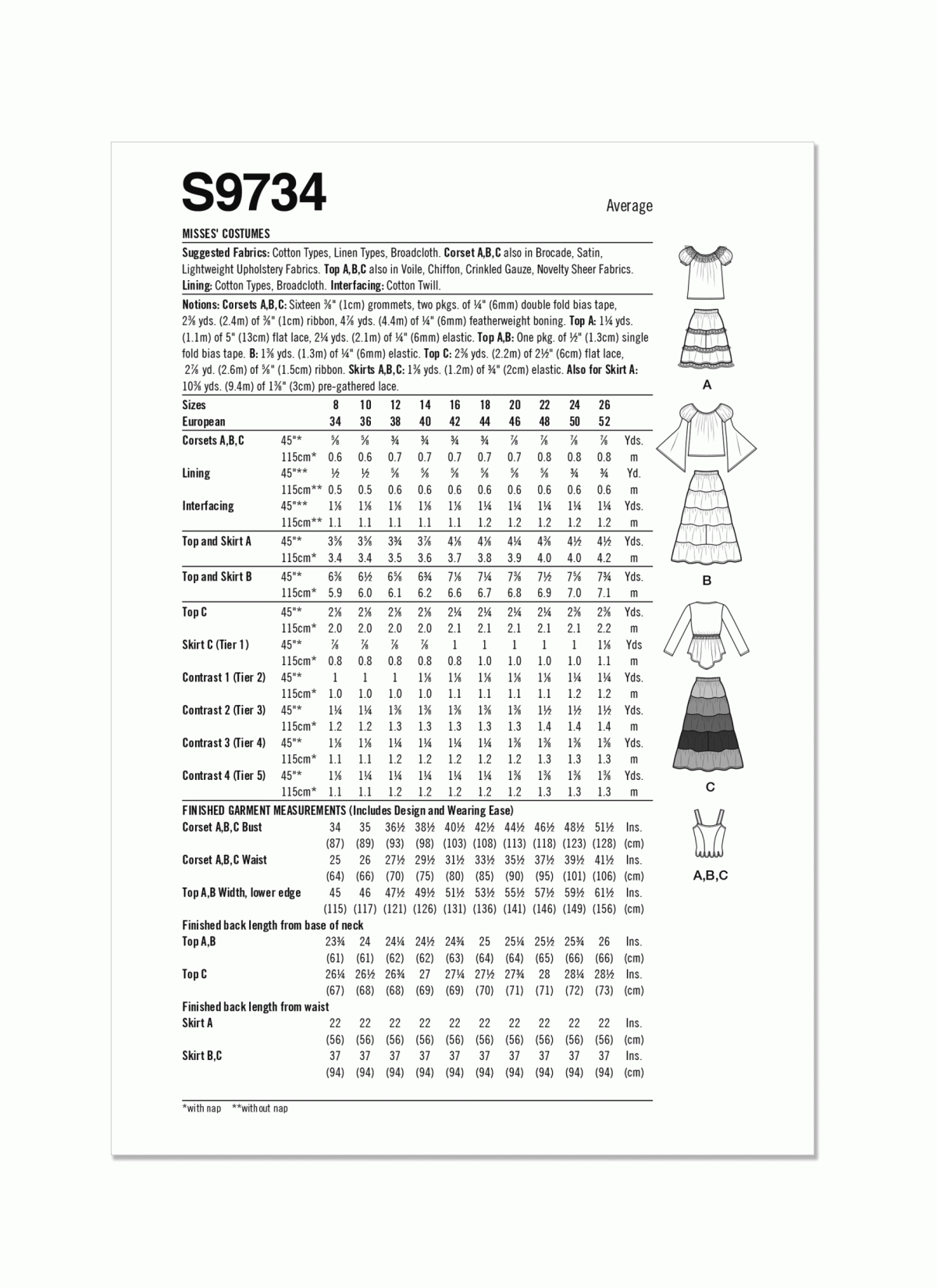 Simplicity Sewing Pattern S9734 Misses' Costumes by Andrea Schewe Designs