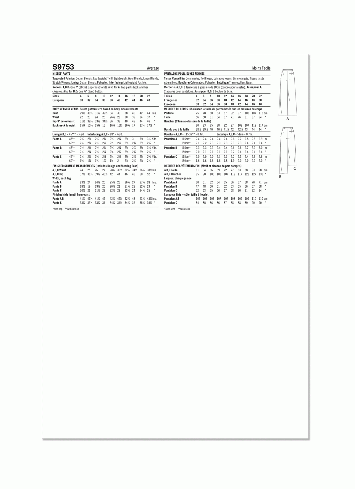 Simplicity Sewing Pattern S9753 Misses' Trousers