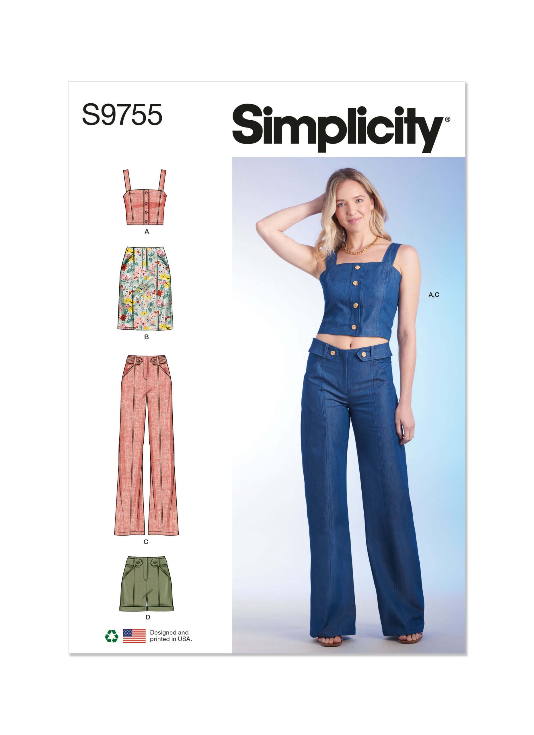 Simplicity Sewing Pattern S9755 Misses' Top, Skirt, Trousers and Shorts