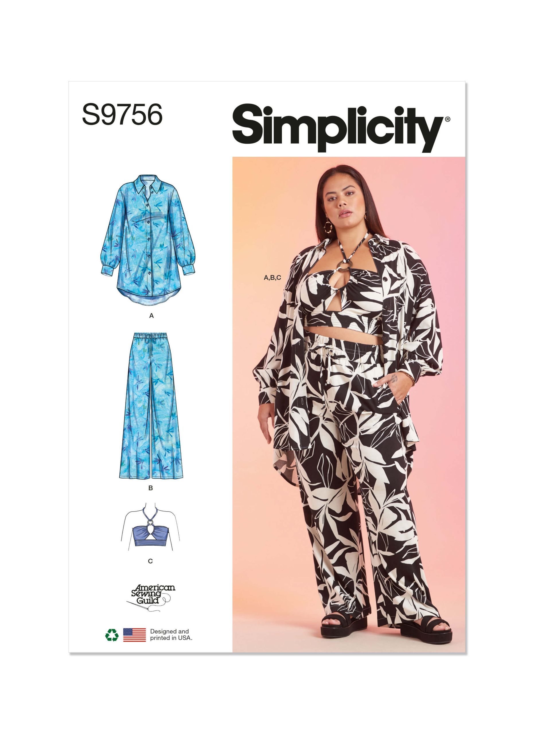 Simplicity Sewing Pattern S9756 Misses' and Women's Shirt, Trousers and Halter Top for American Sewing Guild
