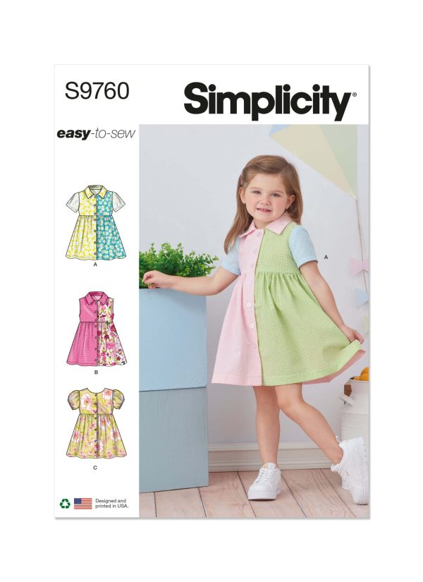 Simplicity Sewing Pattern S9760 Toddlers' Dress with Sleeve Variations
