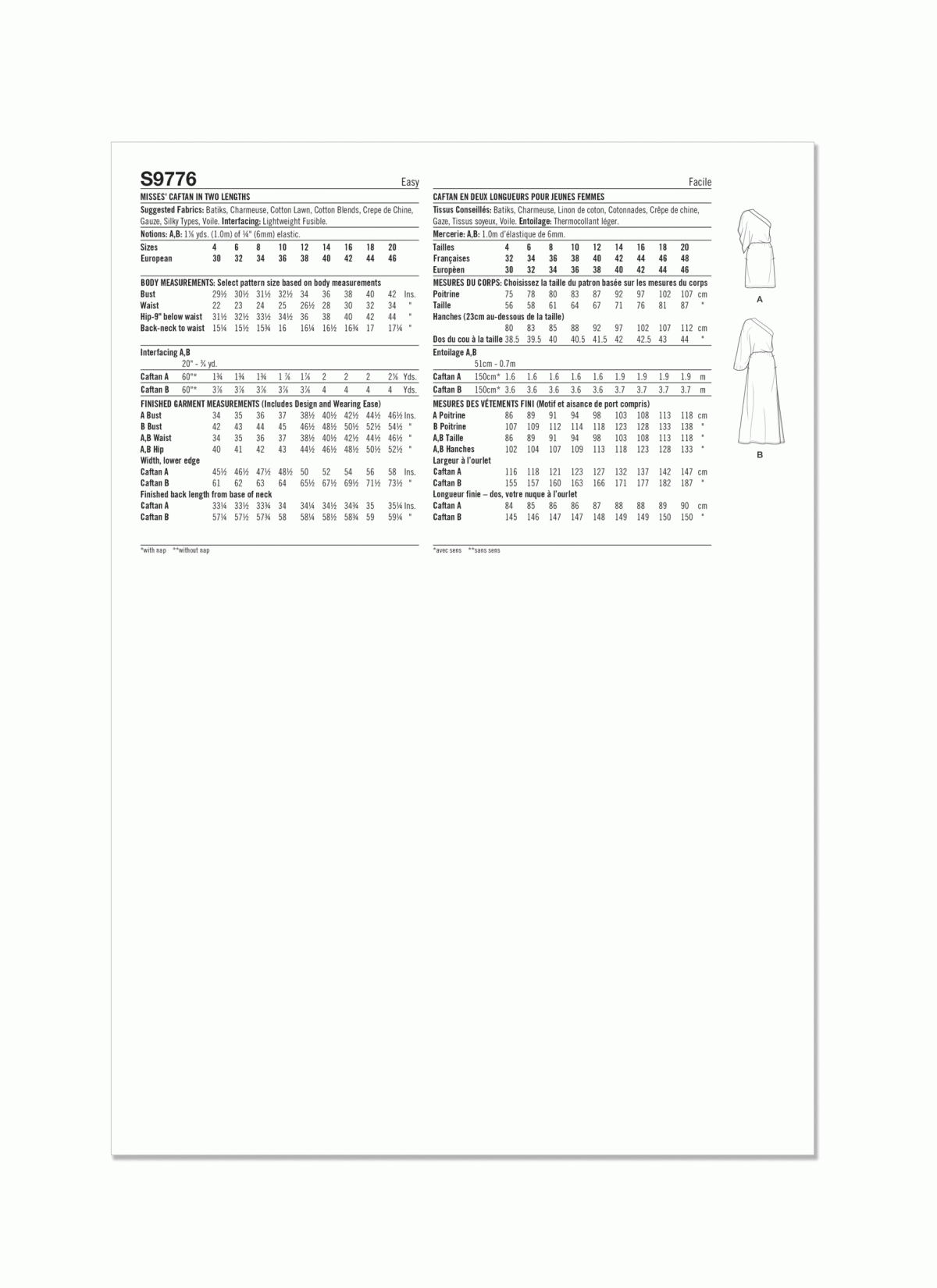 Simplicity Sewing Pattern S9776 Misses' Caftan In Two Lengths by Mimi G Style