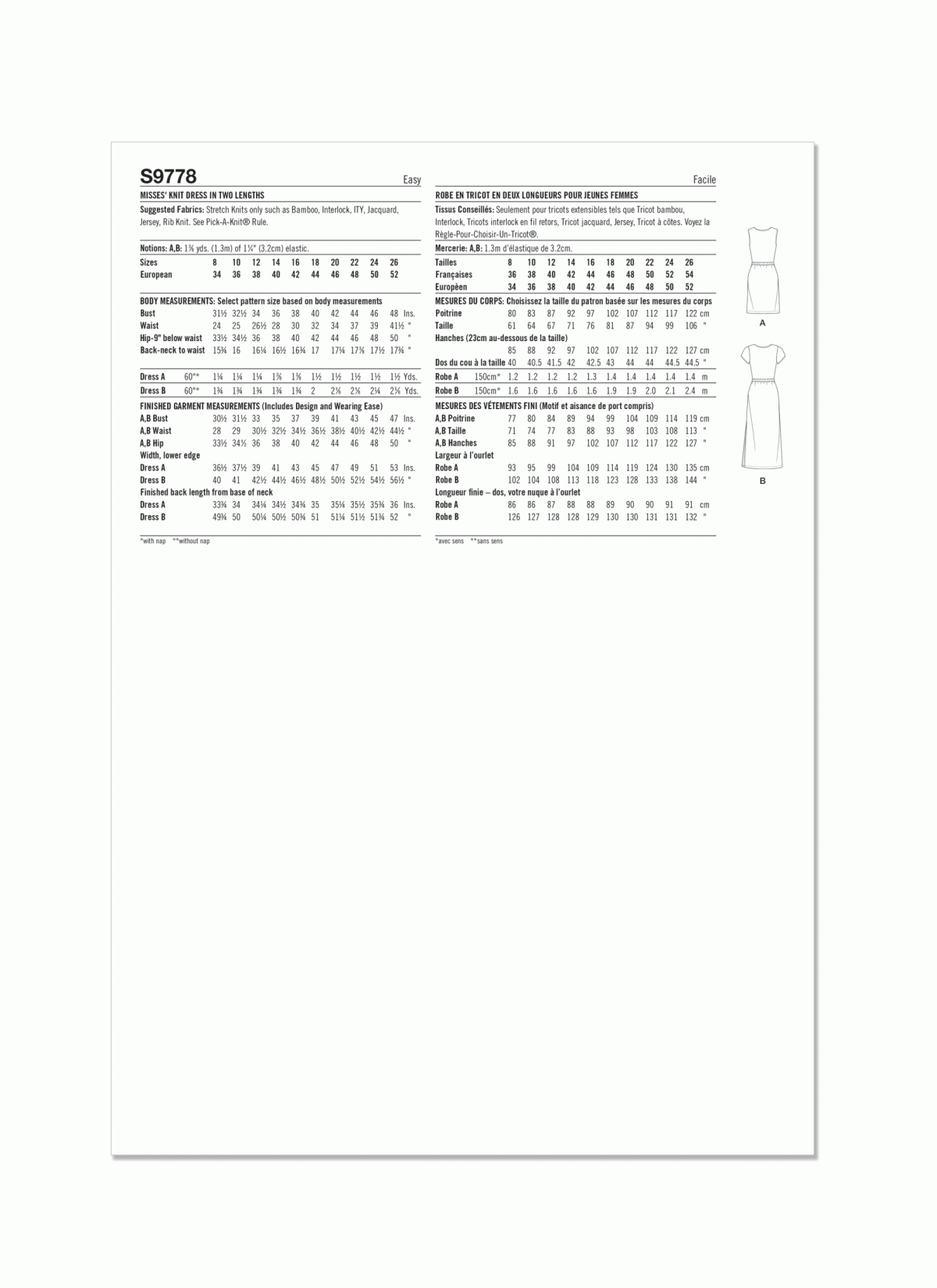 Simplicity Sewing Pattern S9778 Misses' Knit Dress in Two Lengths by Mimi G Style