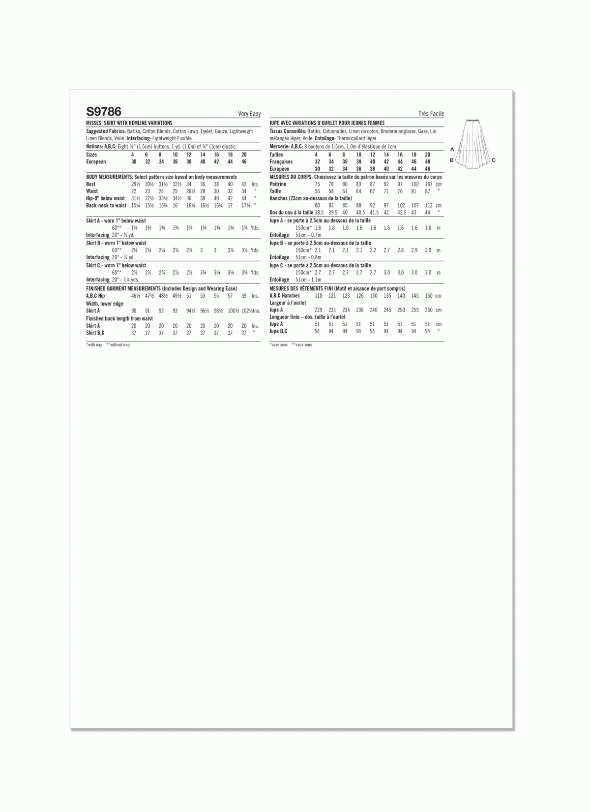 Simplicity Sewing Pattern S9786 Misses' Skirt With Hemline Variations