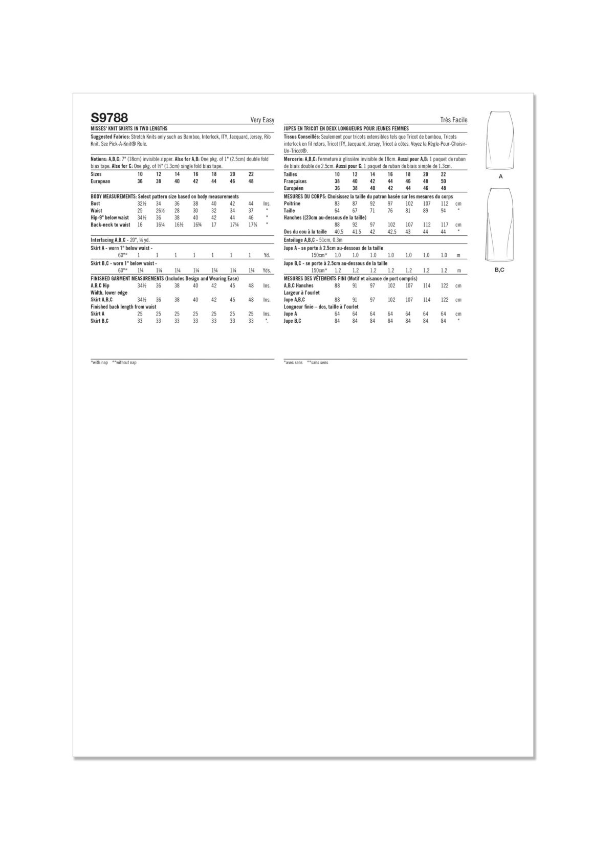 Simplicity Sewing Pattern S9788 Misses' Knit Skirts in Two Lengths