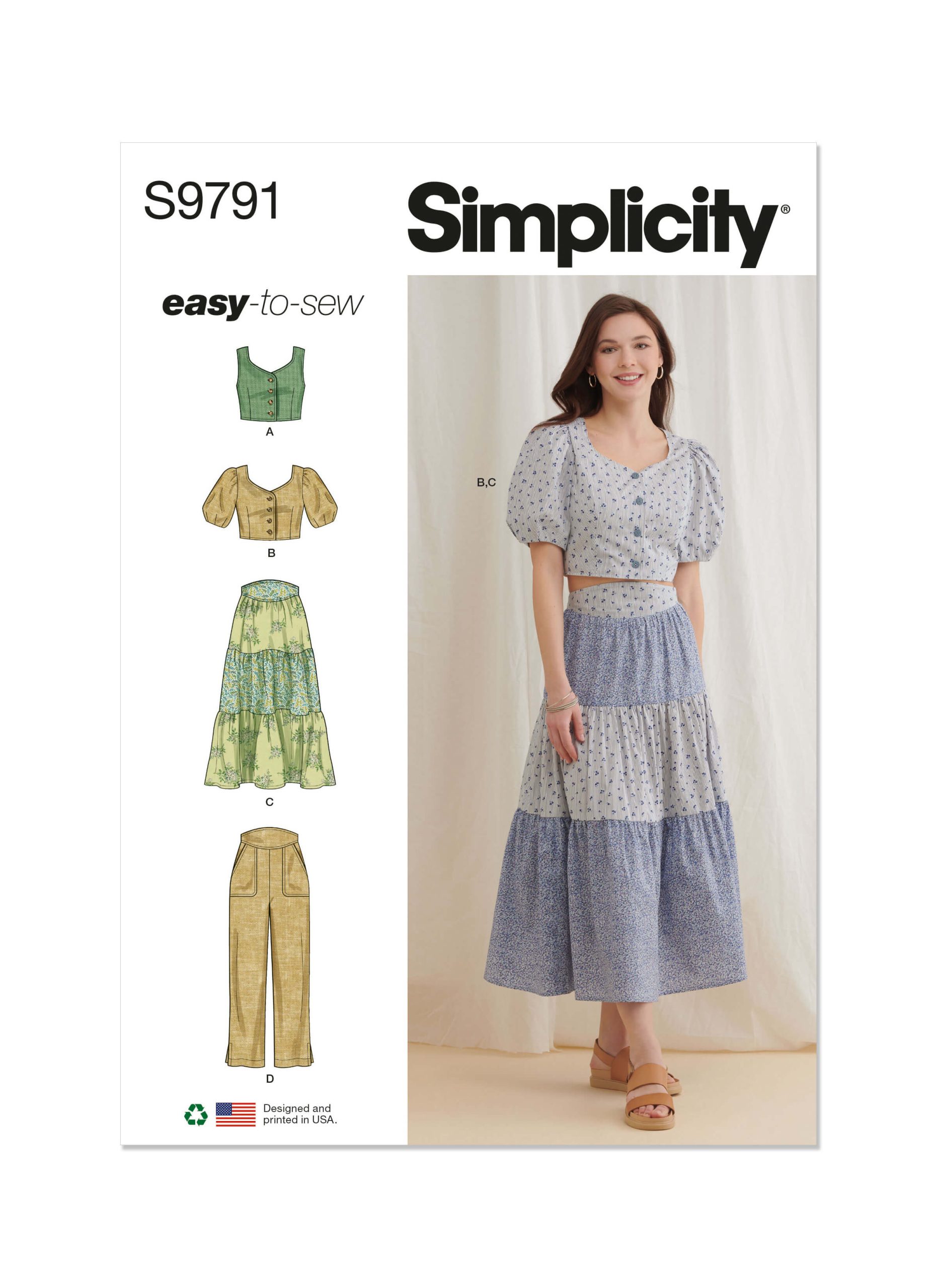 Simplicity Sewing Pattern S9791 Misses' Tops, Skirt and Trousers