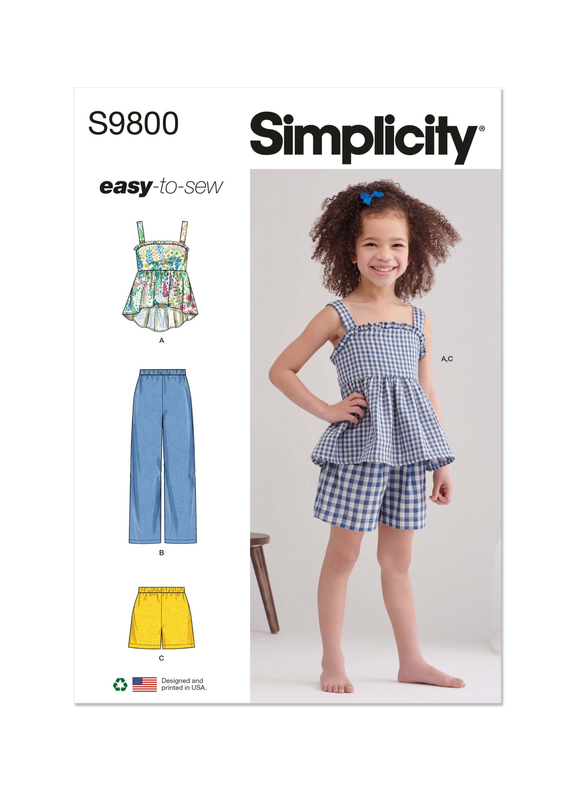 Simplicity Sewing Pattern S9800 Children's Top, Trousers and Shorts