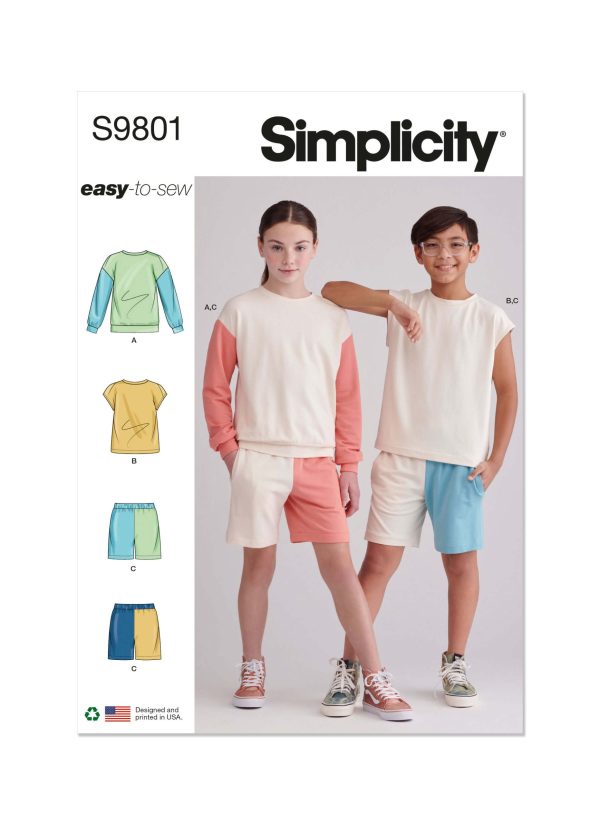 Simplicity Sewing Pattern S9801 Girls' and Boys' Sweatshirts and Shorts