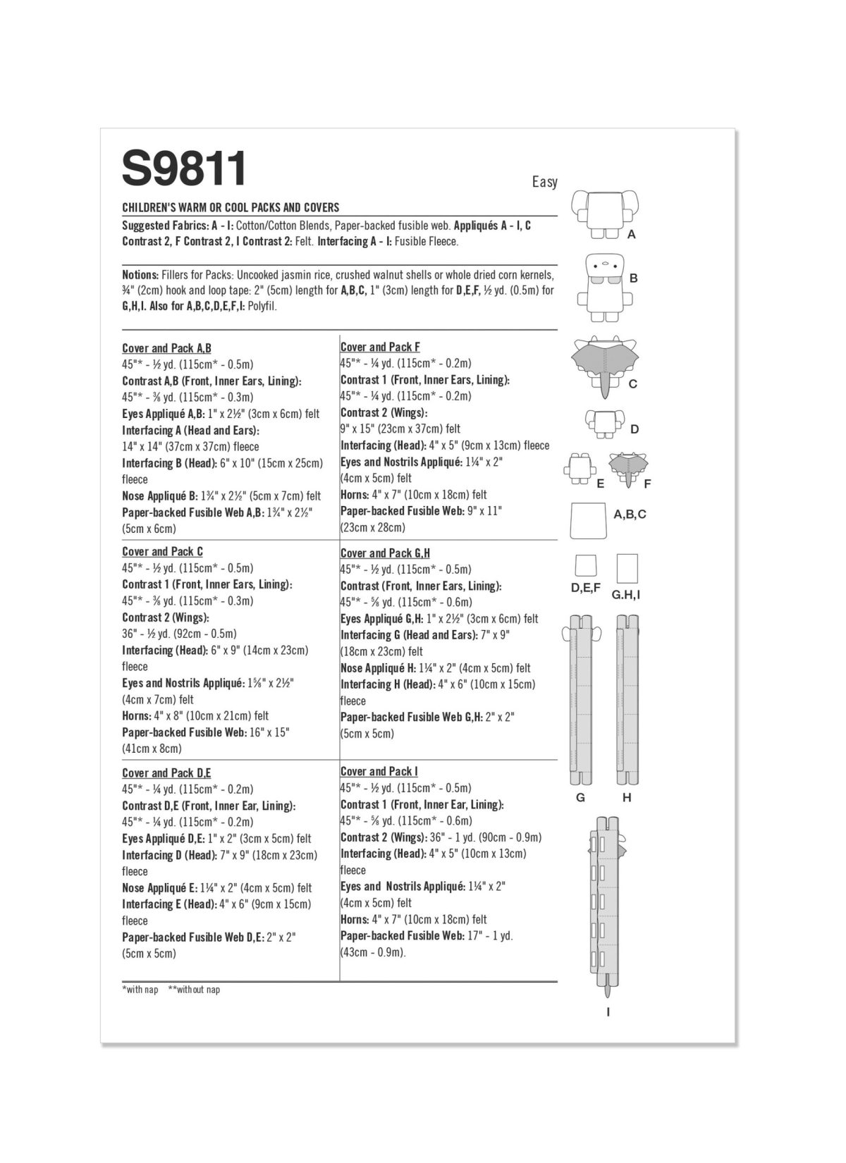 Simplicity Sewing Pattern S9811 Children's Warm or Cool Packs and Covers