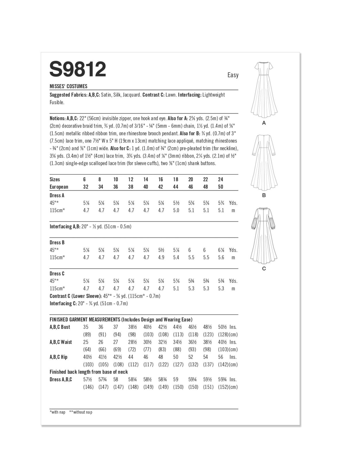 Simplicity Sewing Pattern S9812 Misses' Costumes