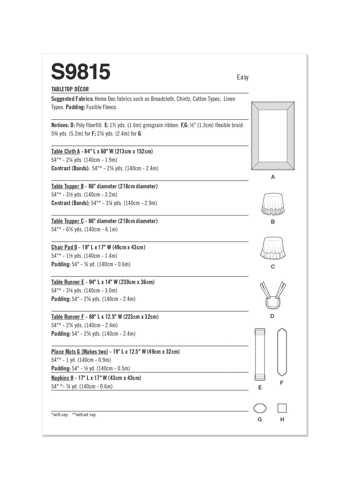 Simplicity Sewing Pattern S9815 Tabletop D?cor