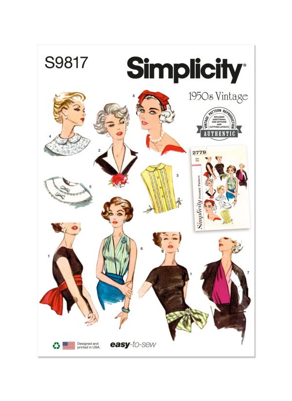 Simplicity Sewing Pattern S9817 Misses' Vintage Neckwear, Headband, Dickey and Sash-Belt