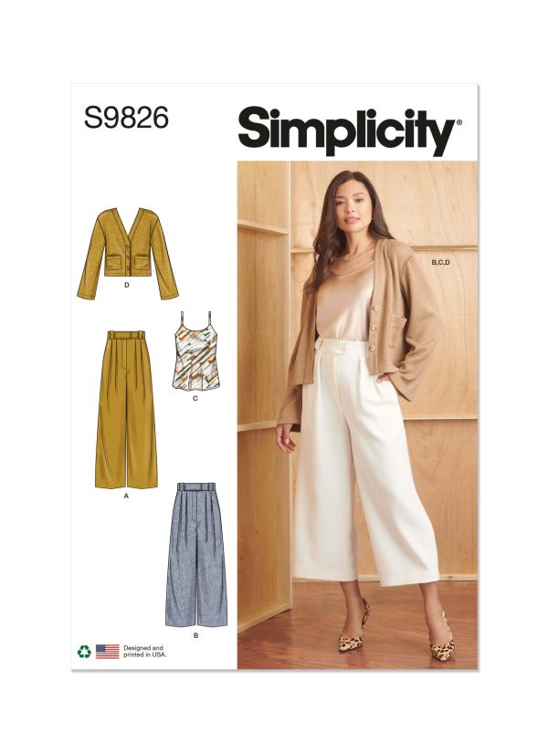 Simplicity Sewing Pattern S9826 Misses' Trousers in Two Lengths, Camisole and Cardigan
