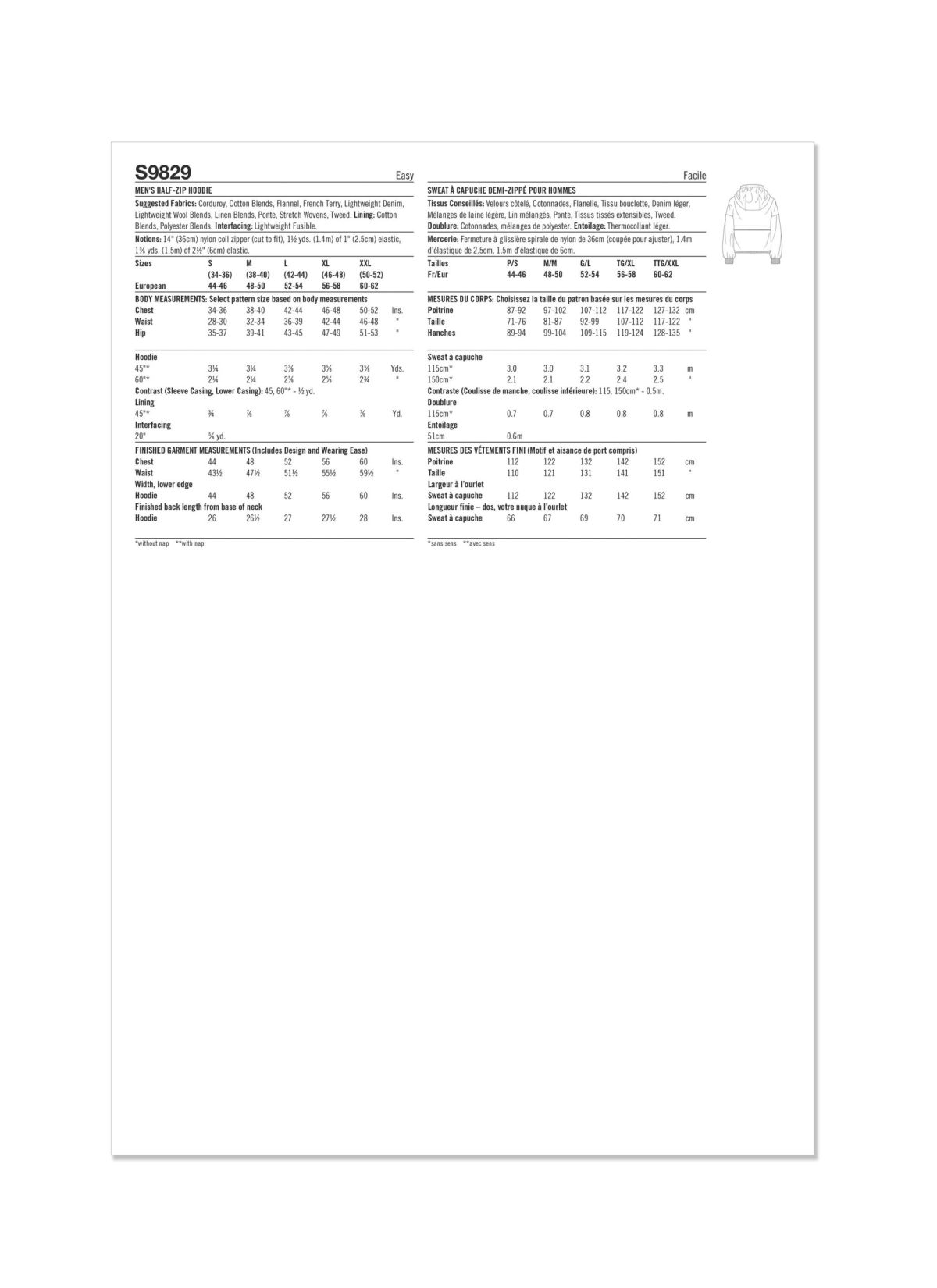 Simplicity Sewing Pattern S9829 Men's Half Zip Hoodie