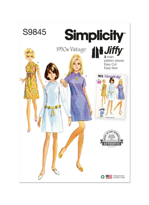 Simplicity Sewing Pattern S9845 Misses' Vintage Dress in Two Lengths
