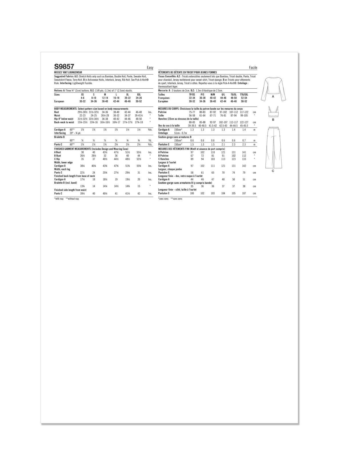 Simplicity Sewing Pattern S9857 Misses' Knit Loungewear