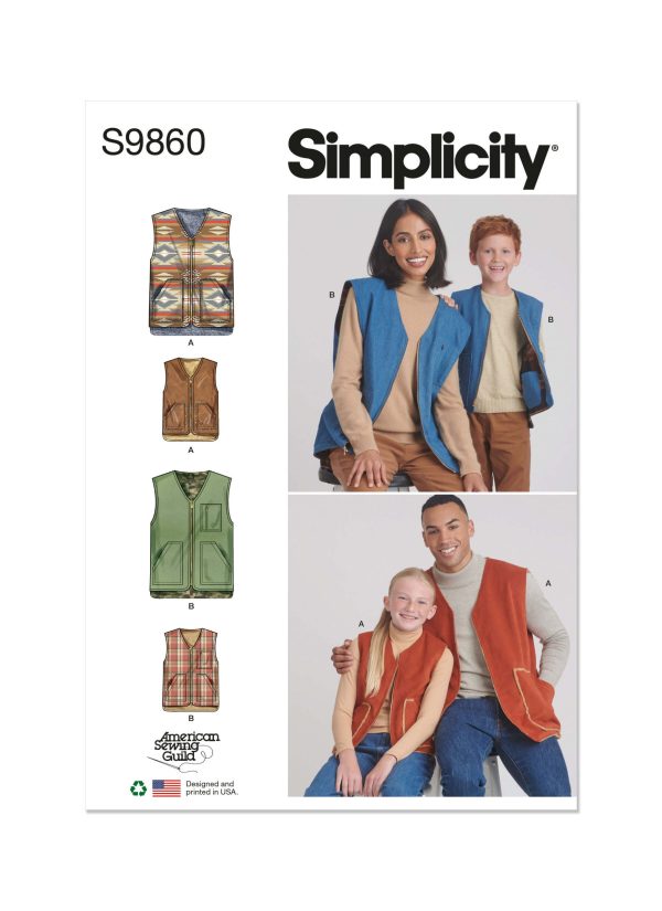 Simplicity Sewing Pattern S9860 Children's, Teens' and Adults' Lined Waistcoats for American Sewing Guild