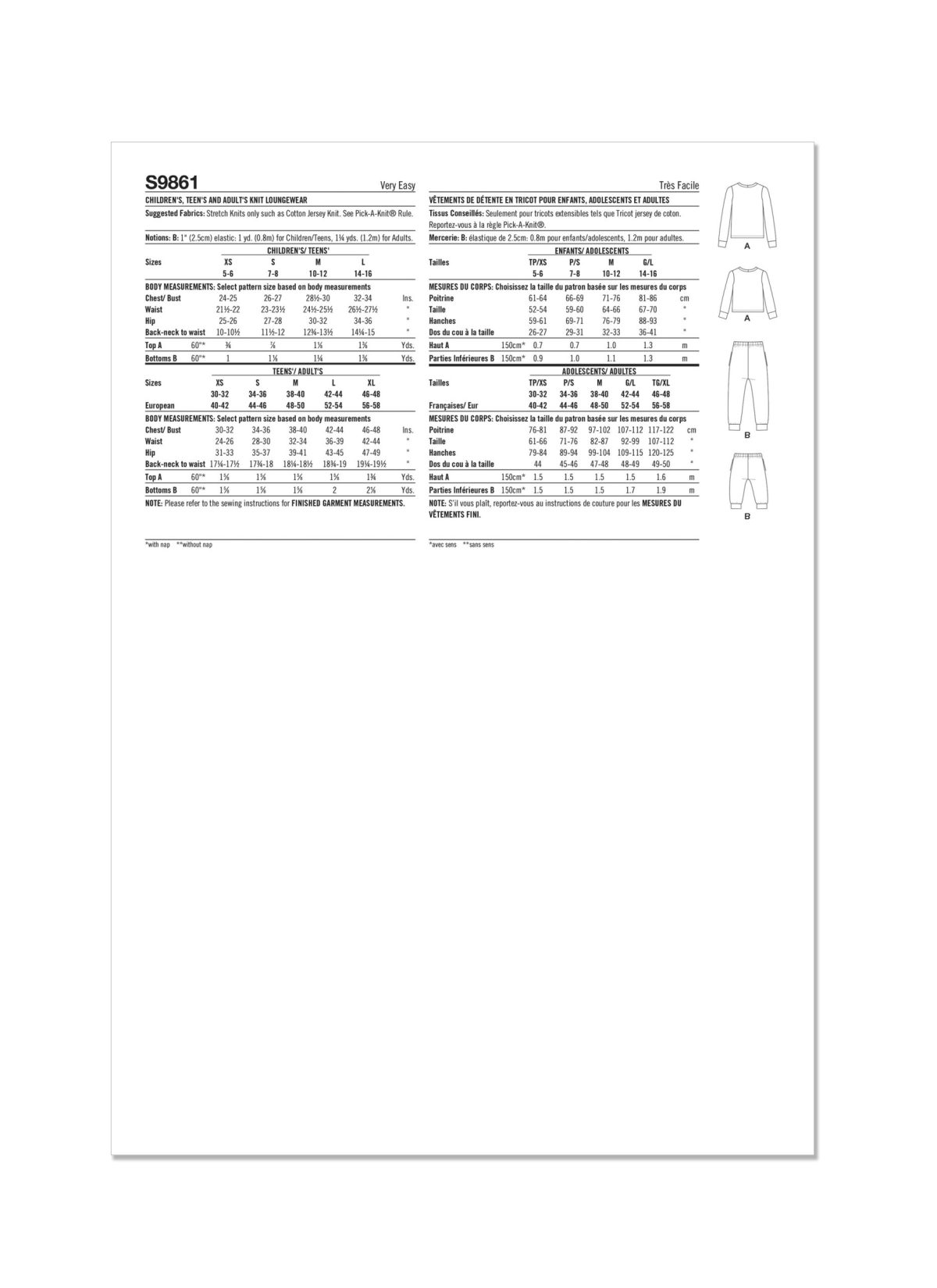 Simplicity Sewing Pattern S9861 Children's, Teens' and Adults' Knit Loungewear